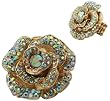 Stunning Aurora Borealis Goldtone & AB Crystal Rose Flower Fashion Ring by Jack E Ohs NYC Adjustable Size