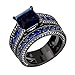 JunXin® Two Pieces Black Gold Bridal Wedding Set Princess Cut Sapphire Blue Main Stone Size5/6/7/8/9/10/11(7)