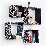 IMAGE OF Trista - [Purple Giraffe] Square Leather Wall Shelf / Bookshelf / Floating Shelf (Set of 4)
