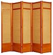 Folding Office Partition - 7ft. Jute Fiber Japanese Floor Screen Room Divider - 5 Panel Honey