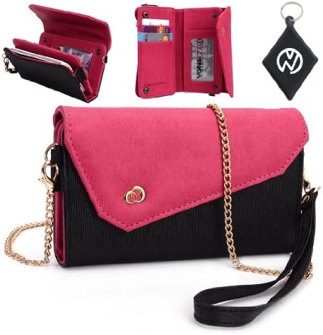 Samsung I9010 Galaxy S Giorgio Armani Wallet Crossbody Wristlet Clutch with ID, Credit Card and Money compartments. Includes one detachable chain and arm strap. Color: Black Magenta + NuVur ™ Keychain