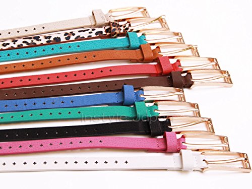 ベルト レディース 細ベルト 【 十字 模様 】 ベルト全体にホール サイズ フリー 本革 のような風合い 選べる11色 [Instyle Japan]