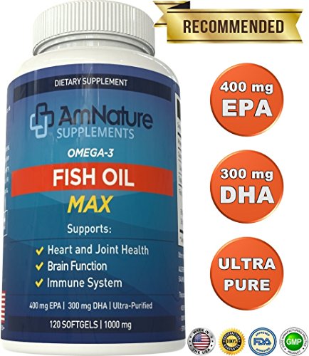 Fish Oil MAX Rich In Omega-3 Fatty Acids with Recommended 400mg EPA and 300mg DHA Per Softgel, 4-Month Supply, 120 Softgels 1000mg, Super Strength, Ultra-Purified, 100% Satisfaction Guarantee