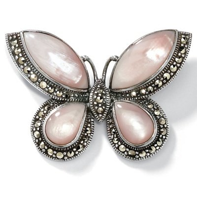 Pink Shell/Marcasite Butterfly Pin