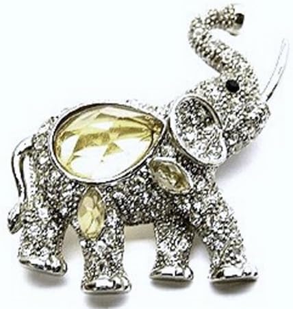 Crystal Elephant Pin C50 Jelly Belly Marcasite Pave Trunk Up Detailed 1.75 in Fashion Jewelry