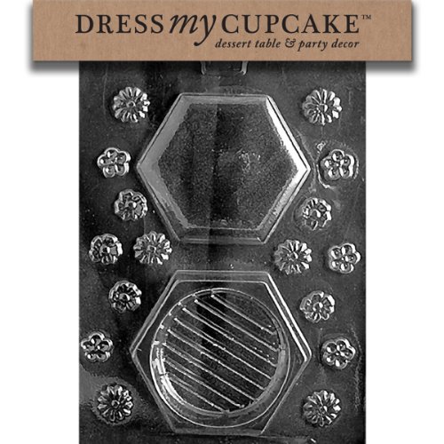 Dress My Cupcake DMCD089SET Chocolate Candy Mold, Hex Pour Box with Flowers, Set of 6
