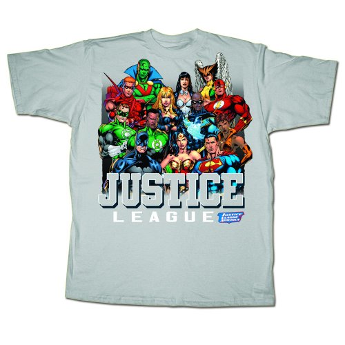  DC Comics The Justice League Group Men's Silver T-shirt