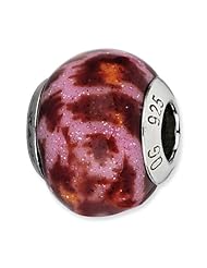 Sterling Silver s Pink & Brown W/glitter Overlay Glass Bead by Reflection Beads, Best Quality Free Gift Box Satisfaction Guaranteed