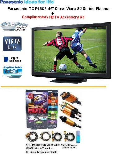 Brand New Panasonic TC-P462 46 1080p S2 Series Plasma HDTV With "Complimentary HDTV package" Kit Includes (2) 6FT Hdmi 1.3B Cables, 6FT Audio Interconnect Cable Screen Cleaner