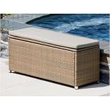 Loggia Rectangular Wicker Pillow Storage Bench - Summer Grass
