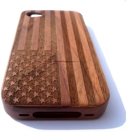 Iphone 4 / 4s Bamboo Walnut Case - Iphone 5 Hand Made Hard Wood Case - Protective Case Shell (US flag engraved walnut case, For iphone 4 /4S)