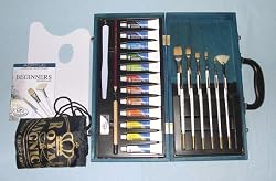 Paint Set with 12 Acrylic Paints and Brushes in Wood Box