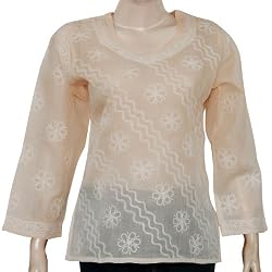 Kurti India Clothes Womens Chikan Embroidery Size S (ctop415)