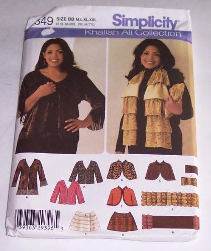 SIMPLICITY PATTERN 4349 KHALIAH ALI COLLECTION JACKETS ,CAPELET, WRAP, SCARF AND PURSE SIZE: BB (M, L, XL & XXL)