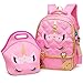 Moonmo Cute Unicorn Face Diamond Sequins Waterproof Princess School Backpack Set Girls Book Bag (Large, Pink Set)