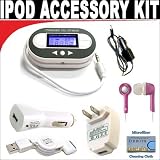 Digital 203 Channel FM Transmitter with LCD Screen + Pink mini soft Earbuds + 3-in-1 Charging kit for Apple iPod Classic, Video, Touch, Nano, iPhone 1G / 3G + DBROTH Microfiber Cleaning Cloth