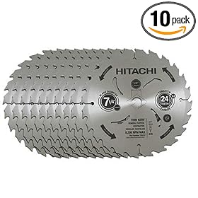Hitachi 725212B10 7-1/4-Inch 24 Tooth ATB Ripping and Framing Saw Blade with 5/8-Inch and Diamond Knockout Arbor, 10 Pack