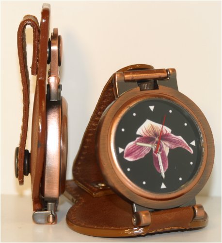Images By ChrisC Watches, Pink Paphiopedilum Barbatium Orchid - Brown Leather/Bronze Finish Convertible Belt - Loop Watch, Womens Watches, Womens Images By ChrisC Watches