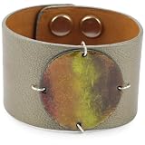 Leighelena Enamel Pewter Pearl Leather Cuff Br