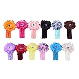 Bundle Monster 24-Piece Daisy Flower Clip Crocheted Baby Headbands / Hair Clips Mixed Color Lot for Girls - Fits 0 to 5yrs Toddler