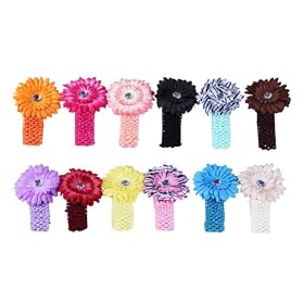 Bundle Monster 24-Piece Daisy Flower Clip Crocheted Baby Headbands / Hair Clips Mixed Color Lot for Girls - Fits 0 to 5yrs Toddler