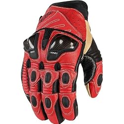 Icon Overlord Short Men's Leather Sportsbike Motorcycle Gloves - Red