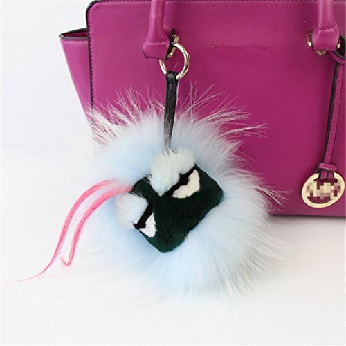 Sunnying Mink Fur Big Eyes Small Monster Fur Pendant for Womens Bag or Car Pendant (Light Blue)
