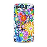Yellow Purple Green Multi Rainbow Flower Garden Design Soft Silicone Skin Gel Cover Case for Apple Iphone 4 4g 4th Gen + Front and Back Lcd Screen Guard + Microfiber Pouch Bag