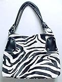 Large Black / White Zebra Print Shoulder Bag Purse Red Trim