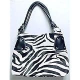 Large Black / White Zebra Print Shoulder Bag Purse Black Trim