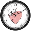 Cat Sleeping - Pink Heart - Cat Wall Clock by WatchBuddy Timepieces (Hunter Green Frame)
