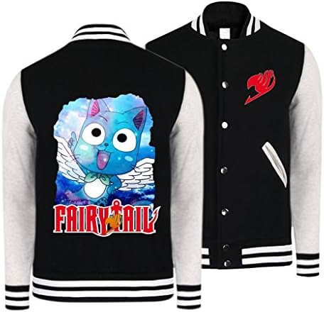 Aulmau Youth Japanese Anime Fairy Tail Happy Baseball Jacket Black Small