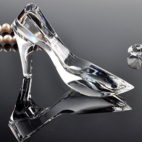 Cinderella Glass Silpper Crystal High-heeled Shape Crystal Decorative Shoes Paperweight Wedding Cake Toppers Gifts (Clear)