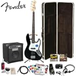 Fender Squier Black Affinity J Bass with Rumble 15 Amp - Stop Dreaming, Start Playing Set with Squier Bass Strings, Ultra Stand, Fender Bass Care Kit, Bass Hard Case & Fender/GO-DPS 12 Pack Pick Sampler (#FENDER-SAMPLER)