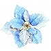 M2cbridge Pack of 6 Glitter Artificial Wedding Christmas Flowers Glitter Poinsettia Christmas Tree Ornaments Dia 9 Inch (Blue)