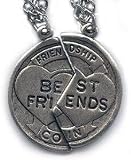 Best Friends. 2-piece Break Apart Heart Silver Tone Charm Two 20"steel Necklace
