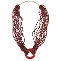 Multi-Strand Necklace with Lucite Ring- Red(25")
