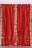 2 Fire Brick Indian Sari Drapes, Panels, Curtains