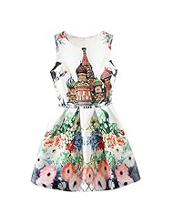 Flared-Skirt Bandeau Neck Floral Print Sleeveless Cotton Vintage Evening Dress/Party Dress 