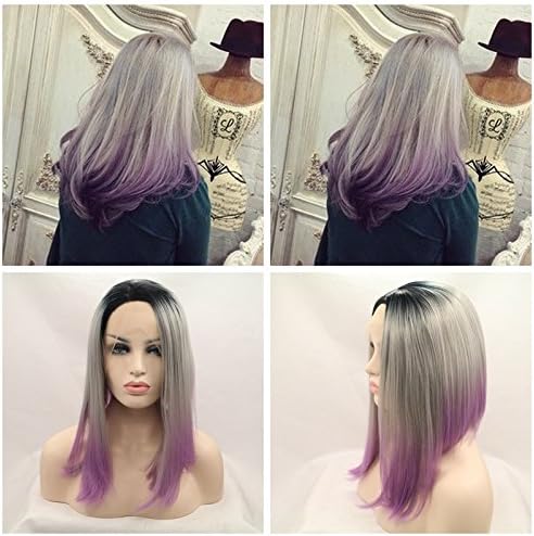 Kylie Jenner Heat Resistant Fiber Hair ombre balck gray to purple dark root Synthetic lace front wig for women free shipping