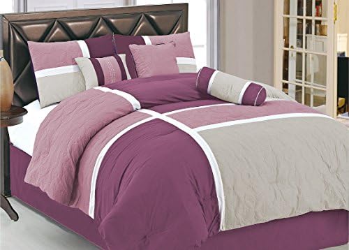 7-pieces Mauve Plum Pink Gray Quilted Patchwork Comforter Set Full Size