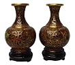 Set of 2 Chinese cloisonne copper body enameled vases, bases included, 4"H
