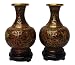 Set of 2 Chinese cloisonne copper body enameled vases, bases included, 4H