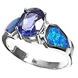 Sterling Silver Ring with Blue Lab Created Opal and Oval-Shaped Blue Sapphire (4-Prong Set) - 9 x 3 mm (Sizes 6-8) Sterling Silver Ring with Blue Lab Created Opal and Oval-Shaped Blue Sapphire (4-Prong Set) - 9 x 3 mm (Sizes 6-8)