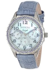 Invicta Womens 12607 Angel Mother-Of-Pearl Dial Crystal Accented Light Purple Leather Band Watch