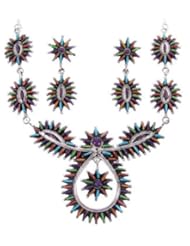 Sterling Silver Multicolor Link Necklace and Earrings Set MW66971