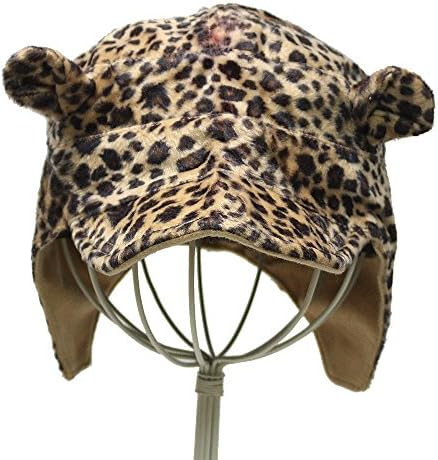 Leopard Aviator Reversible Hat with Ear Faux Fur Hunting Cap