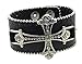 Leather Bracelet Cuff Rhinestone Cross and Edge Beading (Black)