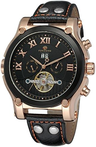 Mens Automatic Movement Tourbillon Calendar Wrist Watch Black
