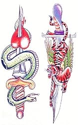 Snake and Tiger Knives Temporary Tattoo Body Art